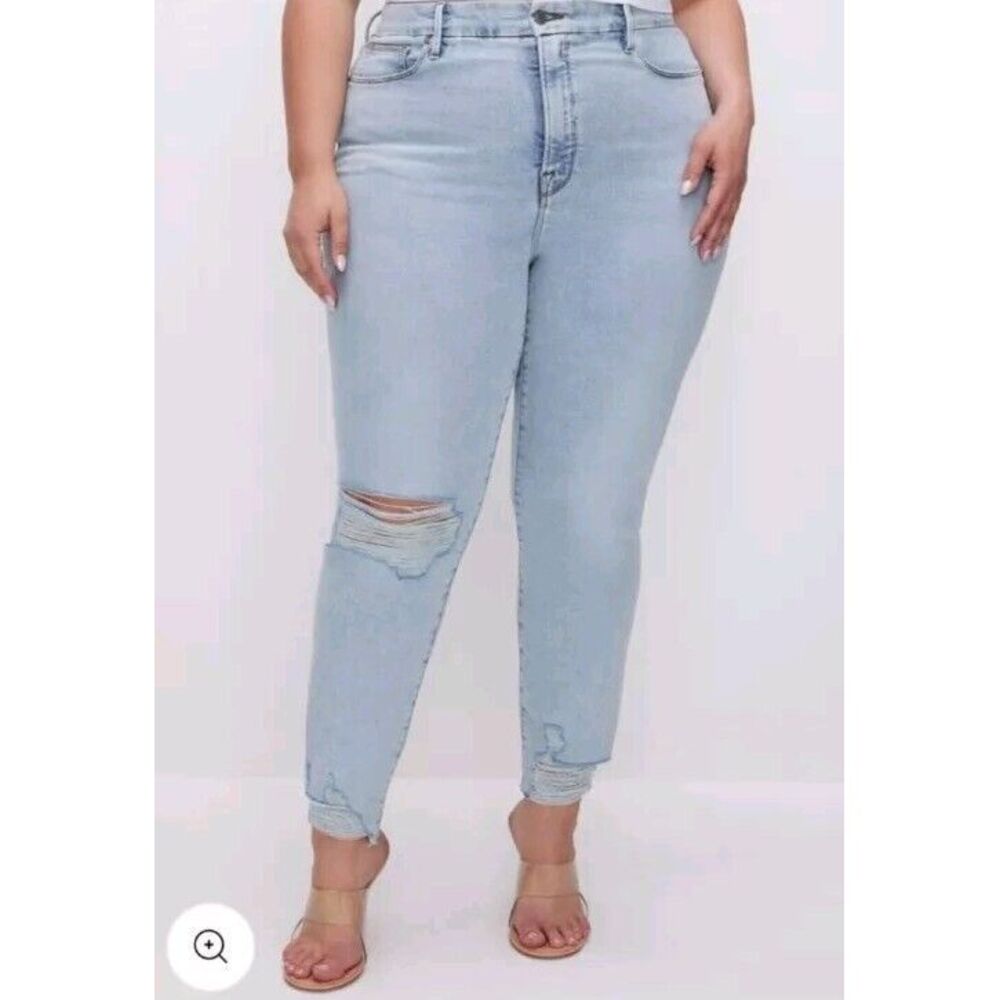 Good American Jeans Sz 20 Light Blue‎ Slim Distressed Raw Hem Ankle GCCU859T NWT